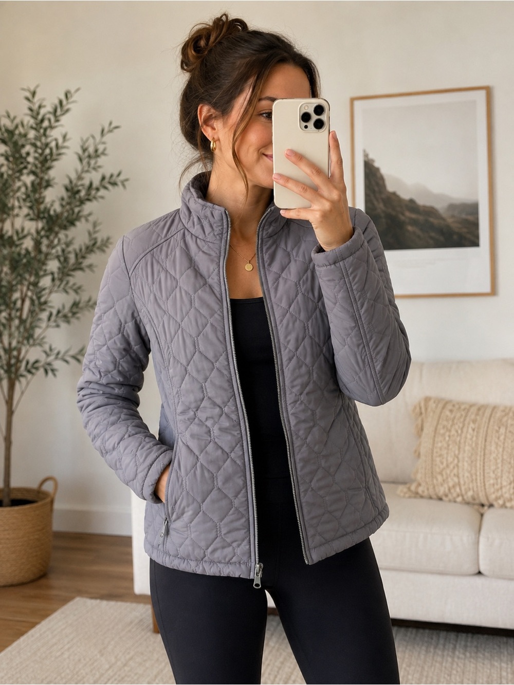 Below Zero by Rothschild Women’s Gray Quilted Fleece Lined Jacket Size Small